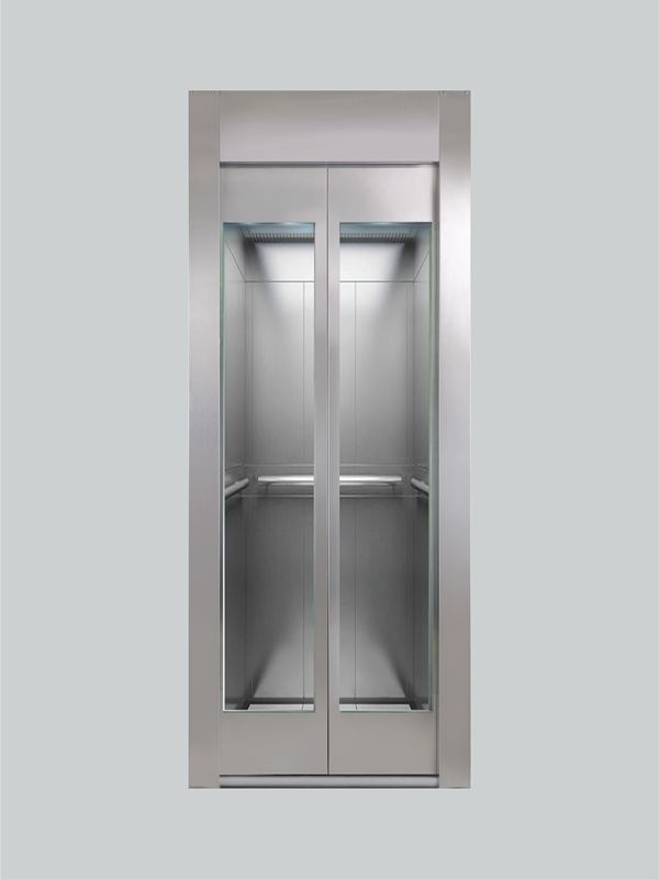 Automatic landing door with tall glass vision panels