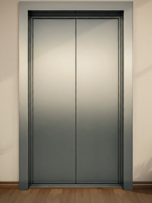 Automatic stainless-steel no-vision landing door in a lobby