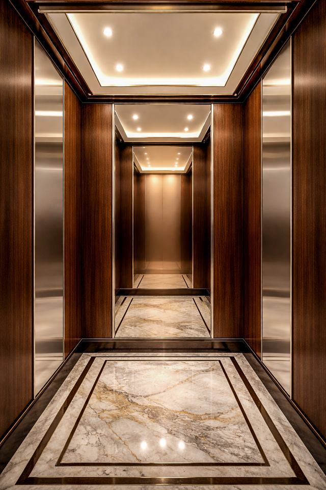Bronze elevator cabin interior